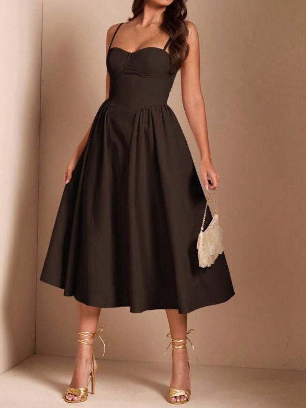 Amazon Women's Brown Fit-and-Flare Skater Dress